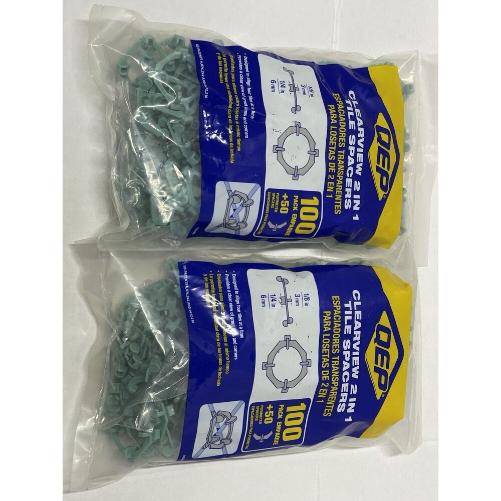 QEP 1/8” & 1/4 Inch Clearview 2 In 1 Tile Spacers 100 Count + 50 Green Plastic